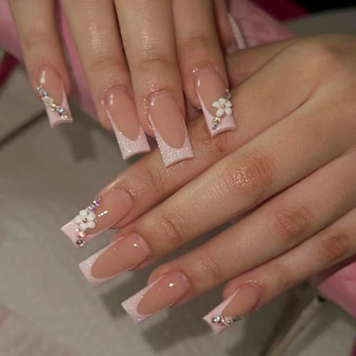 French False Nails - Press on Nails - Full Cover False Nails Christmas Square Stick on Nails - French Fake Nails (Leopard Print French, 1) von YXBZKGDCNG