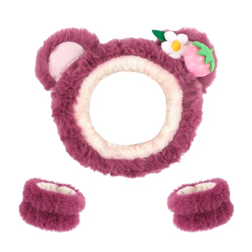 Hautpflege-Stirnband für Damen, Spa-Armband-Set, niedliche Hundeohren zum Waschen des Gesichts, Haarband, flauschiges Make-up, elastisches Haar von YXBZKGDCNG