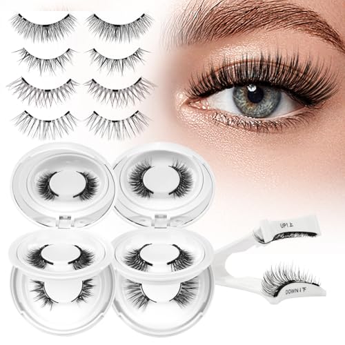 Magnetische Wimpern mit Applikator, 4 Paar magnetische Ösen, kein Kleber oder Eyeliner erforderlich, wiederverwendbar, magnetisch, natürlicher Look, magnetische Wimpern, einfach zu tragen und zu von YXBZKGDCNG