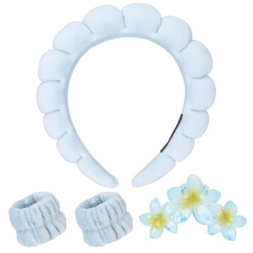 Puffy Spa Schwamm-Stirnband zum Waschen des Gesichts, Armband mit Haarklammer, Großpackung (Burgunderrot, 18 x 18 x 5 cm) von YXBZKGDCNG