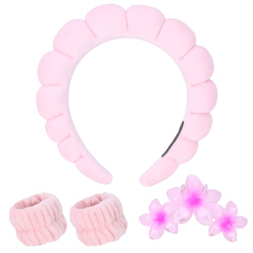 Puffy Spa Schwamm-Stirnband zum Waschen des Gesichts, Armband mit Haarklammer, Großpackung (Burgunderrot, 18 x 18 x 5 cm) von YXBZKGDCNG