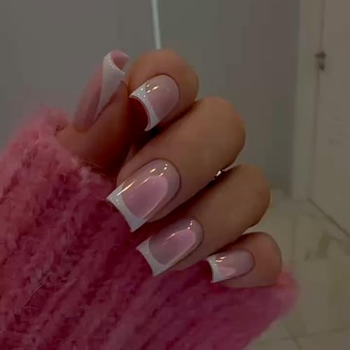 Quadratische künstliche Nägel – 24 Stück rosa künstliche Nägel mit Kleber – glänzend zum Aufdrücken auf Nägel kurz – Nägel zum Aufkleben auf französische Spitze – volle Abdeckung Nägel für Damen und Quadratische künstliche Nägel – 24 Stück rosa künstliche Nägel mit Kleber – glänzend zum Aufdrücken auf Nägel kurz – Nägel zum Aufkleben auf französische Spitze – volle Abdeckung Nägel für Damen und von YXBZKGDCNG