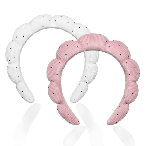 Spa-Stirnbänder, 2-teilig, flauschiges Make-up-Stirnband, perfektes Accessoire zum Waschen Ihres Gesichts, Auftragen von Make-up, Haut-Stirnbänder mit weichen, flauschigen Schwämmen für Frauen. von YXBZKGDCNG