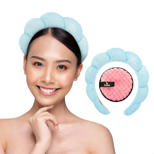 Spa-Stirnband, Make-up-Stirnband zum Waschen des Gesichts, mit Make-up-Entferner-Pad für Schaumbad, Blau von YXBZKGDCNG