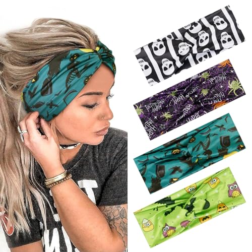 Stirnbänder für Damen, geknotetes Stirnband, elastische Stirnbänder, Damen-Haarband, rutschfest, Turban, bedruckt, stilvoll, Sport, Schweiß-Haarwickel für süßes Haar, 4 Stück von YXBZKGDCNG