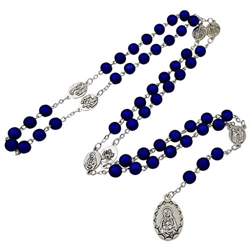 YXBZKGDCNG Rosenkranz-Rosenkranz-Chaplet "Seven Sorrows of Mary", dunkelblaue Acrylperlen, katholischer Schmuck, Halskette für Damen, mit Rosenkranz-Box, Acryl, Acryl von YXBZKGDCNG