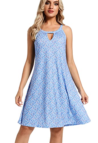 YXCFEWD Sommerkleider Damen 2023 Kurz Lässig Blumendruck Kleid Sexy Ärmellos Freizeitkleid Boho Elegant Strandkleider(Blaue Blume,L) von YXCFEWD