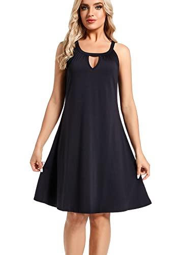 YXCFEWD Sommerkleider Damen 2023 Kurz Lässig Blumendruck Kleid Sexy Ärmellos Freizeitkleid Boho Elegant Strandkleider(schwarz, M) von YXCFEWD