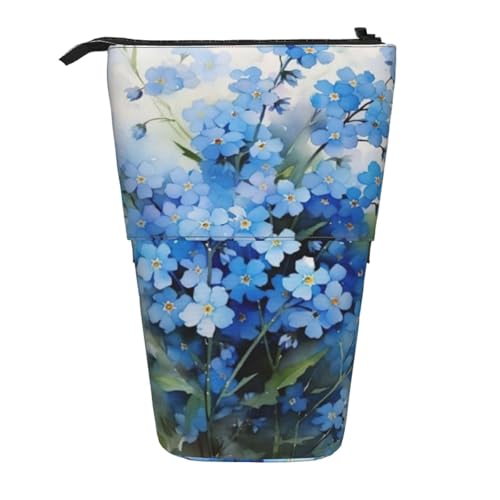 YXDVPALNE Aquarell Vergissmeinnicht Blumen, Teleskop-Federmäppchen, Ständer-Federmäppchen mit Reißverschluss-Stiftetasche von YXDVPALNE
