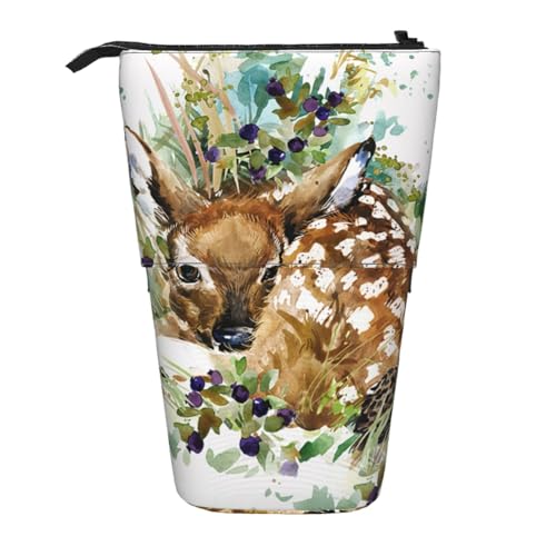 YXDVPALNE Aquarell Wildlife Hirsch, Teleskop-Federmäppchen, Ständer-Federmäppchen mit Reißverschluss-Stiftetasche von YXDVPALNE