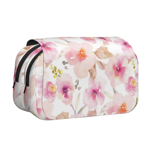 YXDVPALNE Aquarell rosa und lila Blumen Doppeltes Clamshell-Stifteetui, tragbares Bleistiftetui mit Reißverschluss von YXDVPALNE