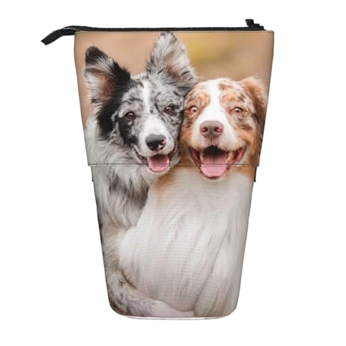 YXDVPALNE Australian Shepherd Hunde Paar Hunde Aussies, Teleskop-Federmäppchen, Ständer-Federmäppchen mit Reißverschluss-Stiftetasche von YXDVPALNE