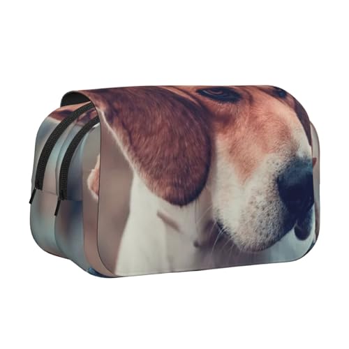 YXDVPALNE Beagle-Hund Doppeltes Clamshell-Stifteetui, tragbares Bleistiftetui mit Reißverschluss von YXDVPALNE