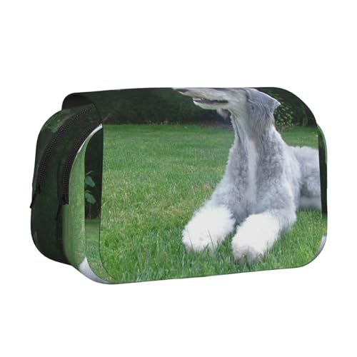 YXDVPALNE Bedlington Terrier, Lustige Hunde, Pelzige Hunde, Haustiere Doppeltes Clamshell-Stifteetui, tragbares Bleistiftetui mit Reißverschluss von YXDVPALNE