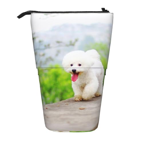 YXDVPALNE Bichon Frise Park Haustiere Hunde Bichon Frise Hunde, Teleskop-Federmäppchen, Ständer-Federmäppchen mit Reißverschluss-Stiftetasche von YXDVPALNE