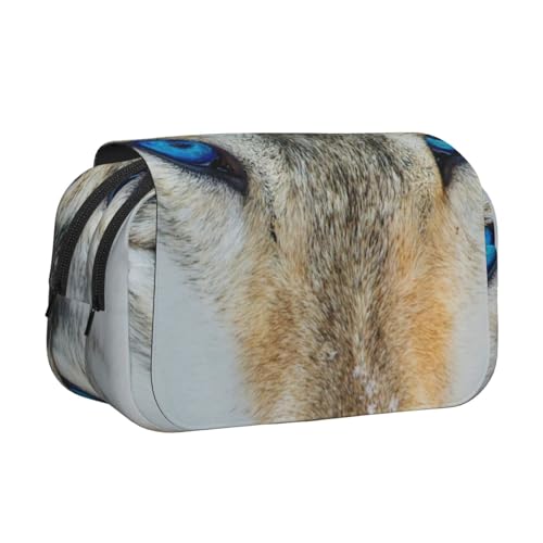 YXDVPALNE Blaue Augen Wolf Druck Doppeltes Clamshell-Stifteetui, tragbares Bleistiftetui mit Reißverschluss von YXDVPALNE