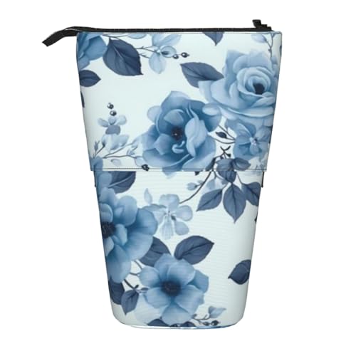 YXDVPALNE Blaue Blume, Teleskop-Federmäppchen, Ständer-Federmäppchen mit Reißverschluss-Stiftetasche von YXDVPALNE
