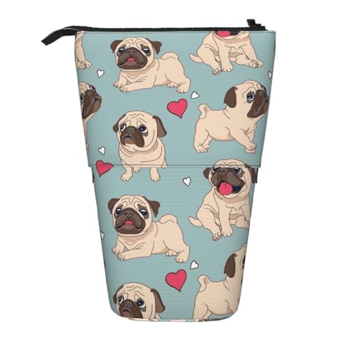 YXDVPALNE Blauer Mops Sticker, Teleskop-Federmäppchen, Ständer-Federmäppchen mit Reißverschluss-Stiftetasche von YXDVPALNE