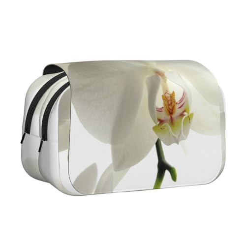 YXDVPALNE Blumen Weiße Blumen Orchidee Trendy Doppeltes Clamshell-Stifteetui, tragbares Bleistiftetui mit Reißverschluss von YXDVPALNE