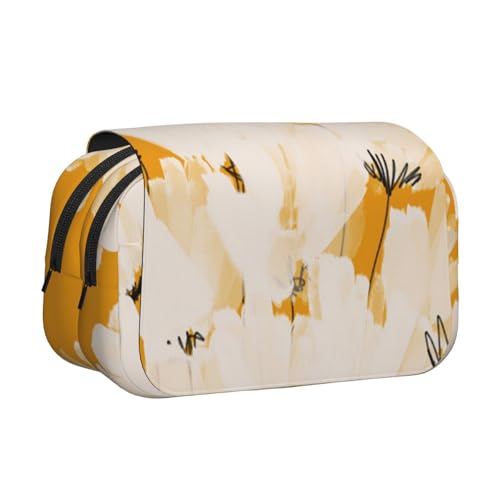 YXDVPALNE Blumen in Mandarine Kunstdruck Doppeltes Clamshell-Stifteetui, tragbares Bleistiftetui mit Reißverschluss von YXDVPALNE
