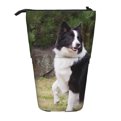 YXDVPALNE Böser Hund Border Collie, Teleskop-Federmäppchen, Ständer-Federmäppchen mit Reißverschluss-Stiftetasche von YXDVPALNE