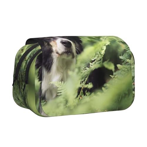 YXDVPALNE Border Collie Hunde Bokeh Haustiere Schwarz Weiß Doppeltes Clamshell-Stifteetui, tragbares Bleistiftetui mit Reißverschluss von YXDVPALNE