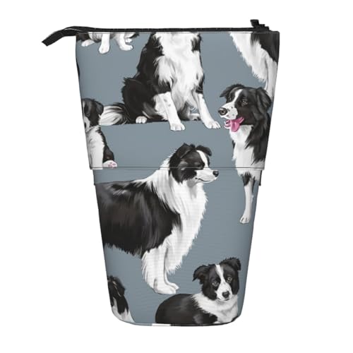 YXDVPALNE Border Collies Blau, Teleskop-Federmäppchen, Ständer-Federmäppchen mit Reißverschluss-Stiftetasche von YXDVPALNE