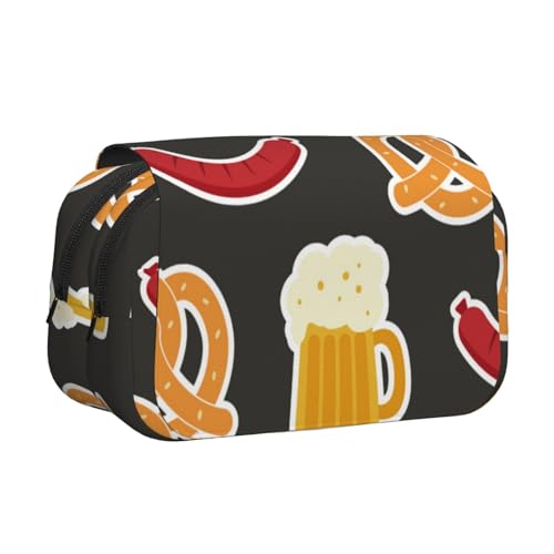 YXDVPALNE Brezel und Bier Doppeltes Clamshell-Stifteetui, tragbares Bleistiftetui mit Reißverschluss von YXDVPALNE