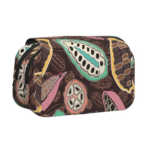 YXDVPALNE Bunte Kakaofrucht Doppeltes Clamshell-Stifteetui, tragbares Bleistiftetui mit Reißverschluss von YXDVPALNE