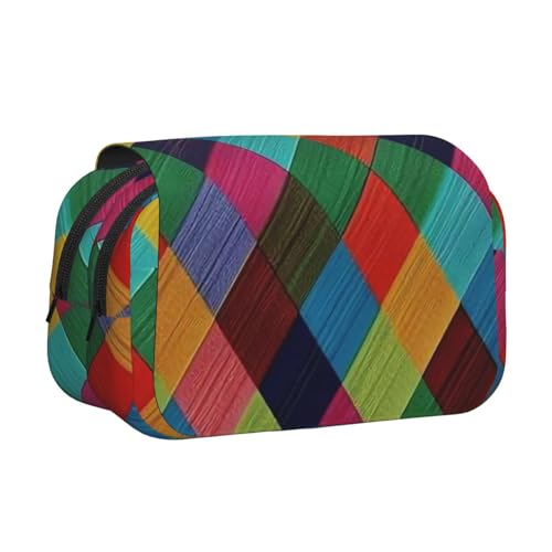 YXDVPALNE Bunter Karierter Flanell Doppeltes Clamshell-Stifteetui, tragbares Bleistiftetui mit Reißverschluss von YXDVPALNE