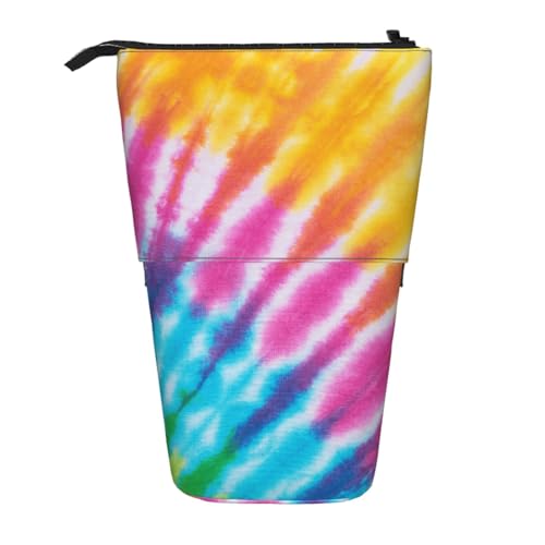YXDVPALNE Bunter Spiral-Batik-Regenbogen, Teleskop-Federmäppchen, Ständer-Federmäppchen mit Reißverschluss-Stiftetasche von YXDVPALNE