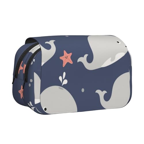 YXDVPALNE Cartoon-Wal-Druck Doppeltes Clamshell-Stifteetui, tragbares Bleistiftetui mit Reißverschluss von YXDVPALNE