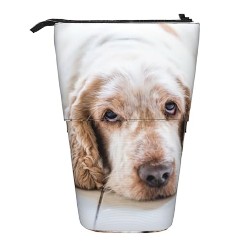 YXDVPALNE Cocker Spaniel Brauner Spaniel Traurige Hunde Hunde Haustiere, Teleskop-Federmäppchen, Ständer-Federmäppchen mit Reißverschluss-Stiftetasche von YXDVPALNE