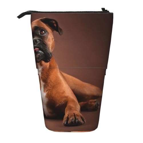 YXDVPALNE Cooler liegender Boxerhund, Teleskop-Federmäppchen, Ständer-Federmäppchen mit Reißverschluss-Stiftetasche von YXDVPALNE