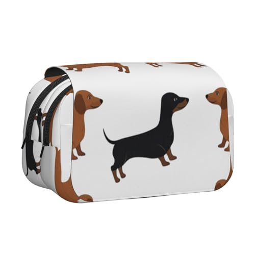 YXDVPALNE Dackel Weiner Haustier Hunde gedruckt Doppeltes Clamshell-Stifteetui, tragbares Bleistiftetui mit Reißverschluss von YXDVPALNE