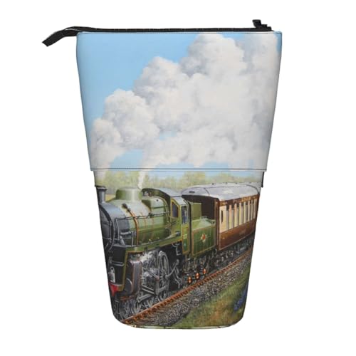YXDVPALNE Dampfzug und Eisenbahn, Teleskop-Federmäppchen, Ständer-Federmäppchen mit Reißverschluss-Stiftetasche von YXDVPALNE