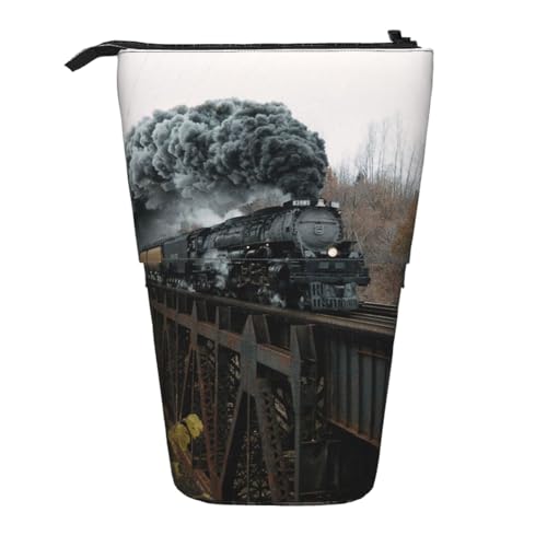 YXDVPALNE Dampfzug und Eisenbahn, Teleskop-Federmäppchen, Ständer-Federmäppchen mit Reißverschluss-Stiftetasche von YXDVPALNE