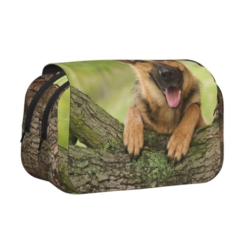 YXDVPALNE Deutscher Schäferhundbaum Doppeltes Clamshell-Stifteetui, tragbares Bleistiftetui mit Reißverschluss von YXDVPALNE