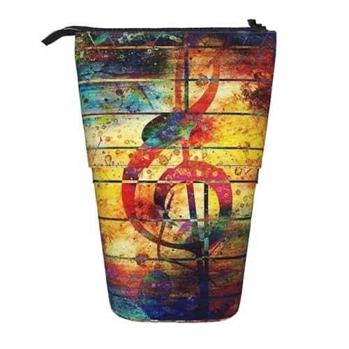 YXDVPALNE Drucken Musik Note Bunte Holz, Teleskop-Federmäppchen, Ständer-Federmäppchen mit Reißverschluss-Stiftetasche von YXDVPALNE