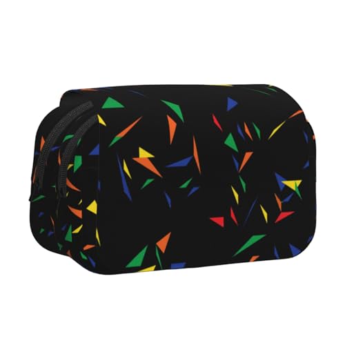 YXDVPALNE Drucken Sie Dreiecke abstrakte Konfetti Doppeltes Clamshell-Stifteetui, tragbares Bleistiftetui mit Reißverschluss von YXDVPALNE