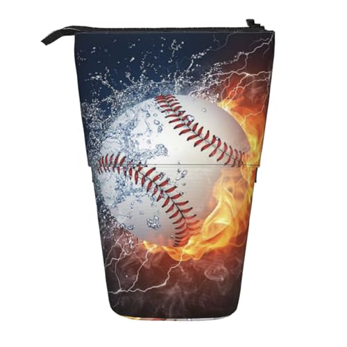 YXDVPALNE EIN Bild eines Baseballs in Wasser und Feuer, Teleskop-Federmäppchen, Ständer-Federmäppchen mit Reißverschluss-Stiftetasche von YXDVPALNE