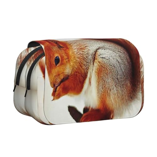 YXDVPALNE Eichhörnchenbilder gedruckt Doppeltes Clamshell-Stifteetui, tragbares Bleistiftetui mit Reißverschluss von YXDVPALNE