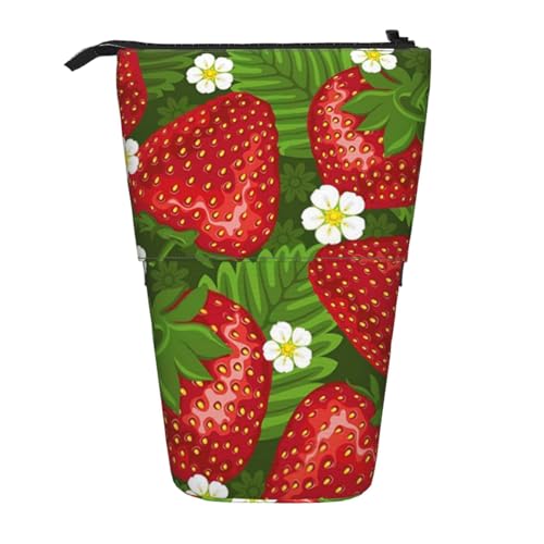 YXDVPALNE Erdbeere und Blume, Teleskop-Federmäppchen, Ständer-Federmäppchen mit Reißverschluss-Stiftetasche von YXDVPALNE