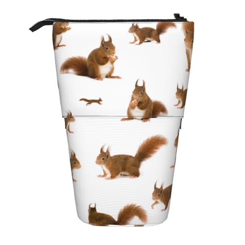YXDVPALNE Eurasische Eichhörnchen, Teleskop-Federmäppchen, Ständer-Federmäppchen mit Reißverschluss-Stiftetasche von YXDVPALNE