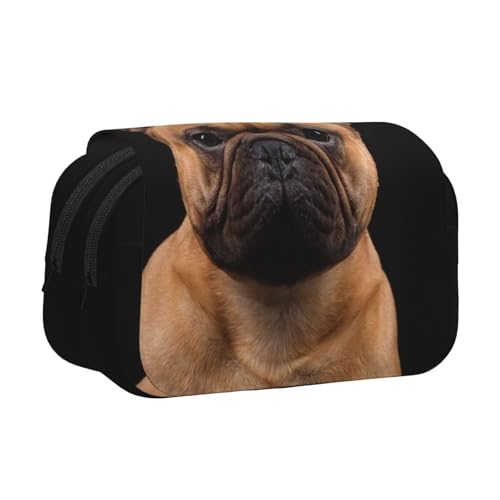 YXDVPALNE Französische Bulldogge auf Schwarz Doppeltes Clamshell-Stifteetui, tragbares Bleistiftetui mit Reißverschluss von YXDVPALNE