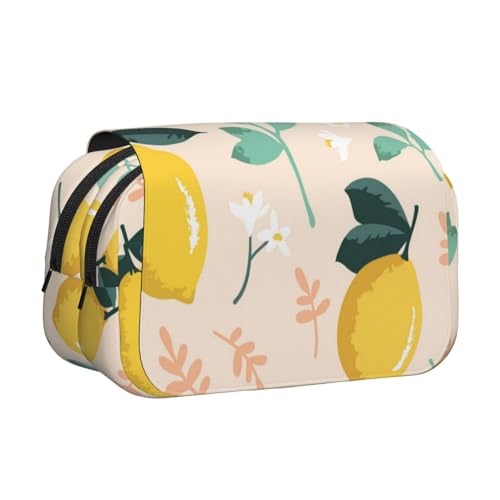 YXDVPALNE Frische gelbe Zitronen Sommerfrüchte Doppeltes Clamshell-Stifteetui, tragbares Bleistiftetui mit Reißverschluss von YXDVPALNE