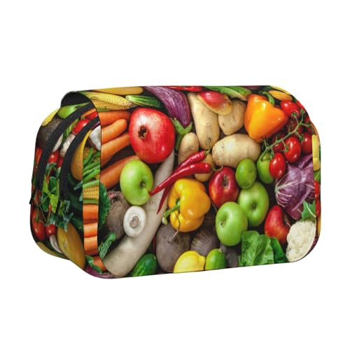 YXDVPALNE Frisches Obst und Gemüse Bedruckt Doppeltes Clamshell-Stifteetui, tragbares Bleistiftetui mit Reißverschluss von YXDVPALNE