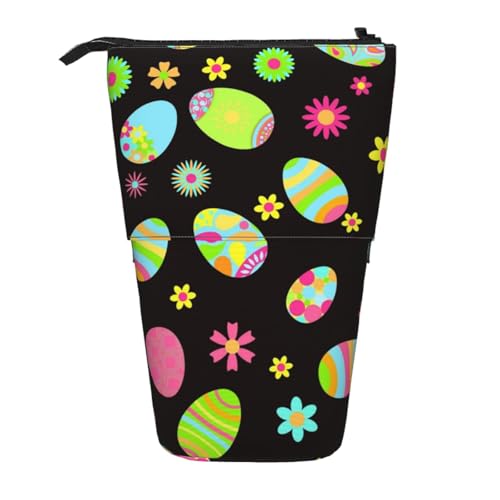 YXDVPALNE Frohe Ostern Bunte Ostereier, Teleskop-Federmäppchen, Ständer-Federmäppchen mit Reißverschluss-Stiftetasche von YXDVPALNE