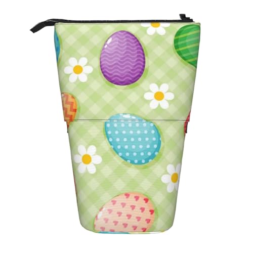 YXDVPALNE Frohe Ostern Bunte Ostereier, Teleskop-Federmäppchen, Ständer-Federmäppchen mit Reißverschluss-Stiftetasche von YXDVPALNE