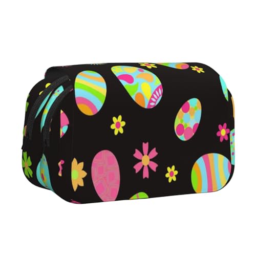 YXDVPALNE Frohe Ostern Bunte Ostereier Doppeltes Clamshell-Stifteetui, tragbares Bleistiftetui mit Reißverschluss von YXDVPALNE